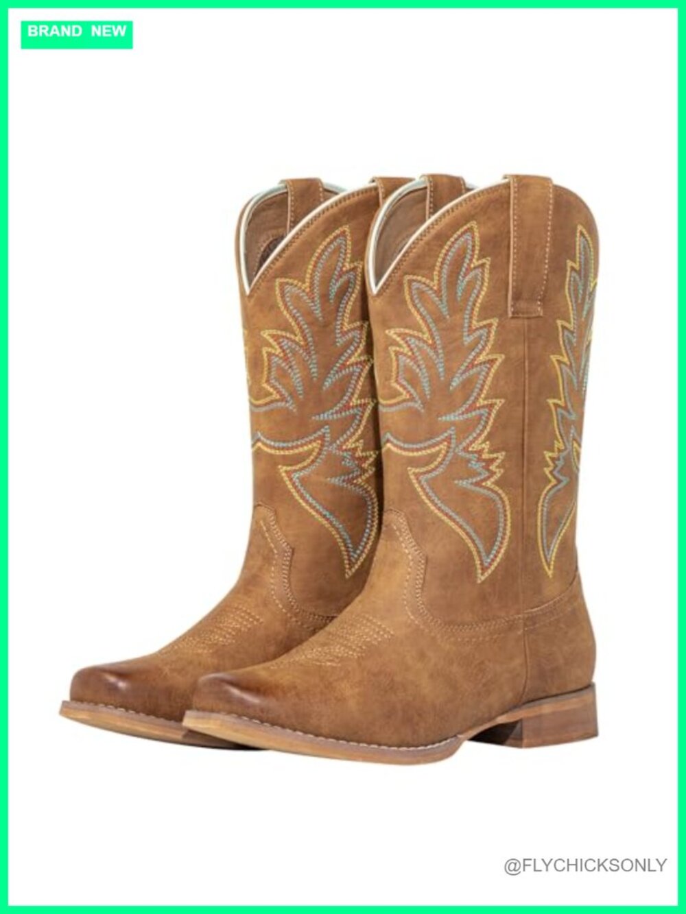 Square Toe Cowboy Boots Wide Calf Pull On Embroidered Western Cowgirl Boots